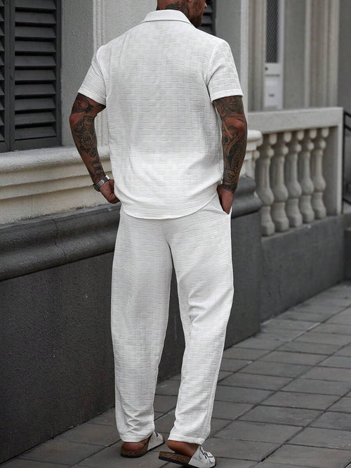20110 New White Premium Shirt & White Track Pent Co-Ords Set For Men