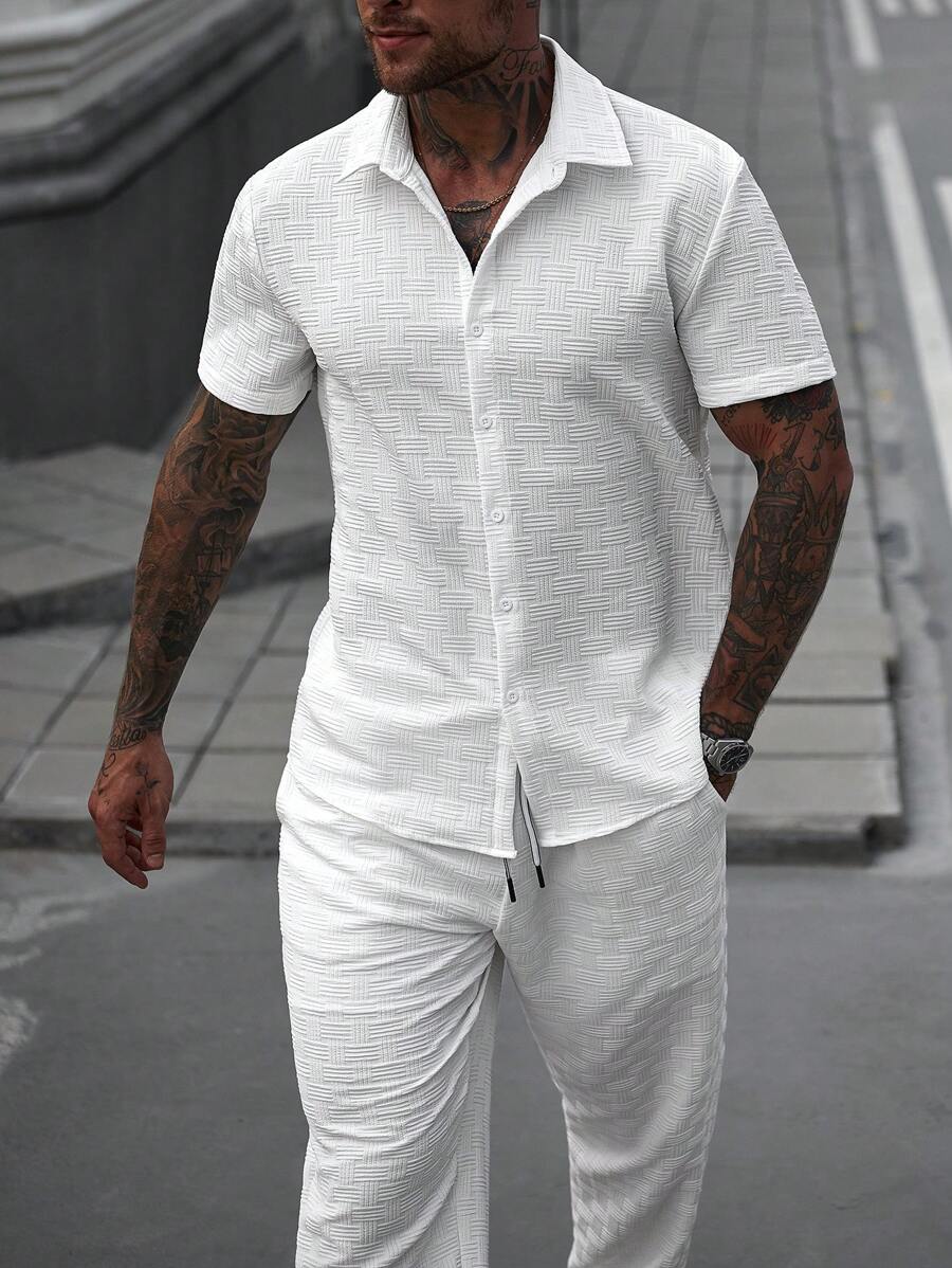 Premium White shirt & White  track Pent Co-ords set For Man -Lafabrila 10224