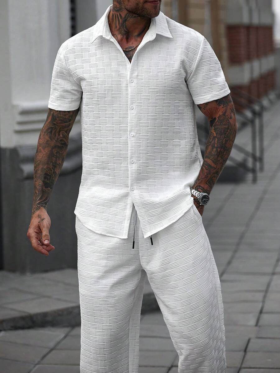 Premium White shirt & White  track Pent Co-ords set For Man -Lafabrila 10224