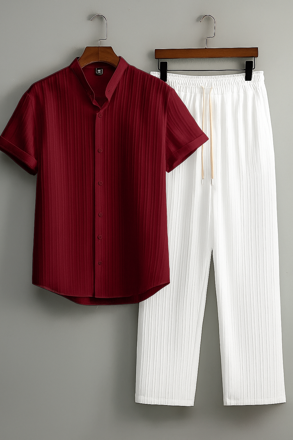 Premium Dark Red & White Premium Cotton Co-Ord Set For Men