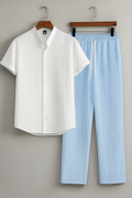 Premium White shirt & Sky Blue track Pent Co-ords set For Man -Lafabrila