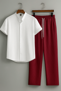 Premium White shirt & Maroon track Pent Co-ords set For Man -Lafabrila
