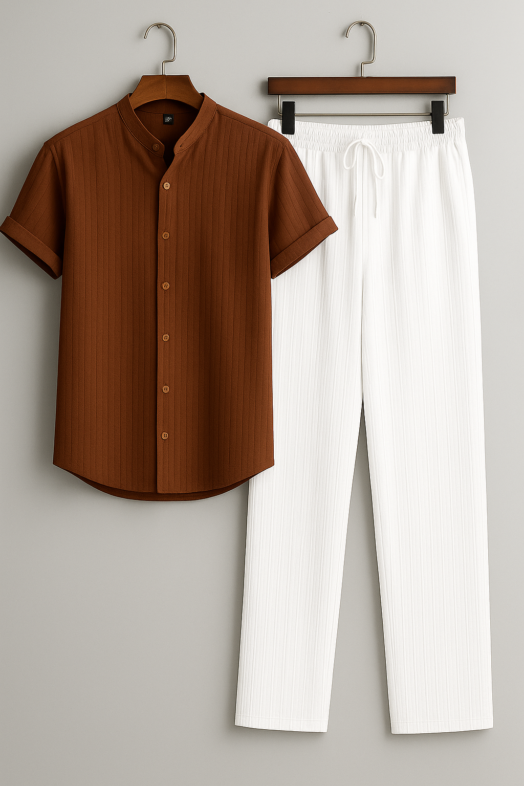 Premium Brown Shirt & White Track Pant Set - Image 1