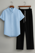Premium Sky Blue shirt & Black  track Pent Co-ords set For Man -Lafabrila