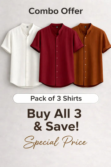 Combo Of 3 - White , dark red , Brown Korean style  Imported  Shirts